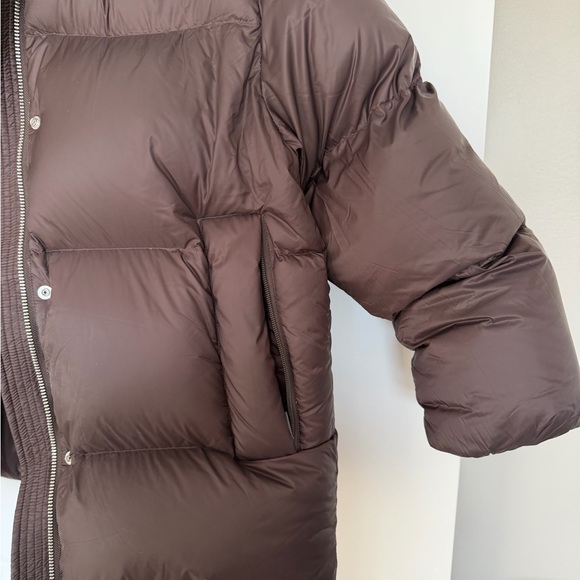 H&M DARK BROWN HOODED DOWN PUFFER JACKET NWT SZ XS - Picture 9 of 15